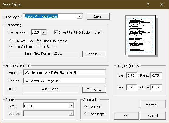 Page Setup Dialog